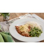 Bife à parmegiana, vagem, arroz (450g)