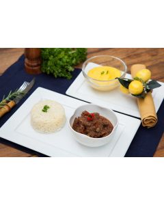 Cubos de filet mignon à Bocadinho, purê de mandioquinha, arroz (450g)