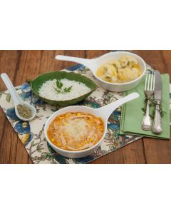 Frango com milho, couve-flor na  mostarda, arroz (400g)