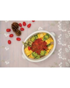 Agnolotti mussarela de búfala e manjericão com molho ao tomato (massa artesanal - 600 gramas massa + 800 gramas molho).  - Serve de 4 a 6 pessoas