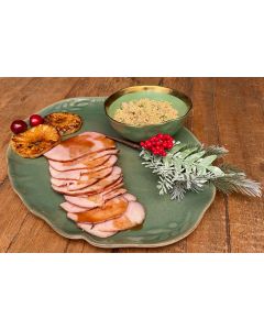 Tender bolinha fatiado ao molho agridoce com frutas grelhadas - Natal 