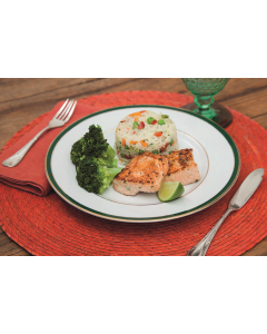Salmão grelhado, brócolis, arroz à grega (340g) 
